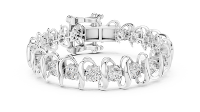 Round Moissanite Wave Link Bracelet in white 925 sterling silver, view 1