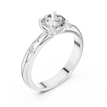 Round Solitaire Moissanite Ring with Bezel Accents in white 925 sterling silver, view 2