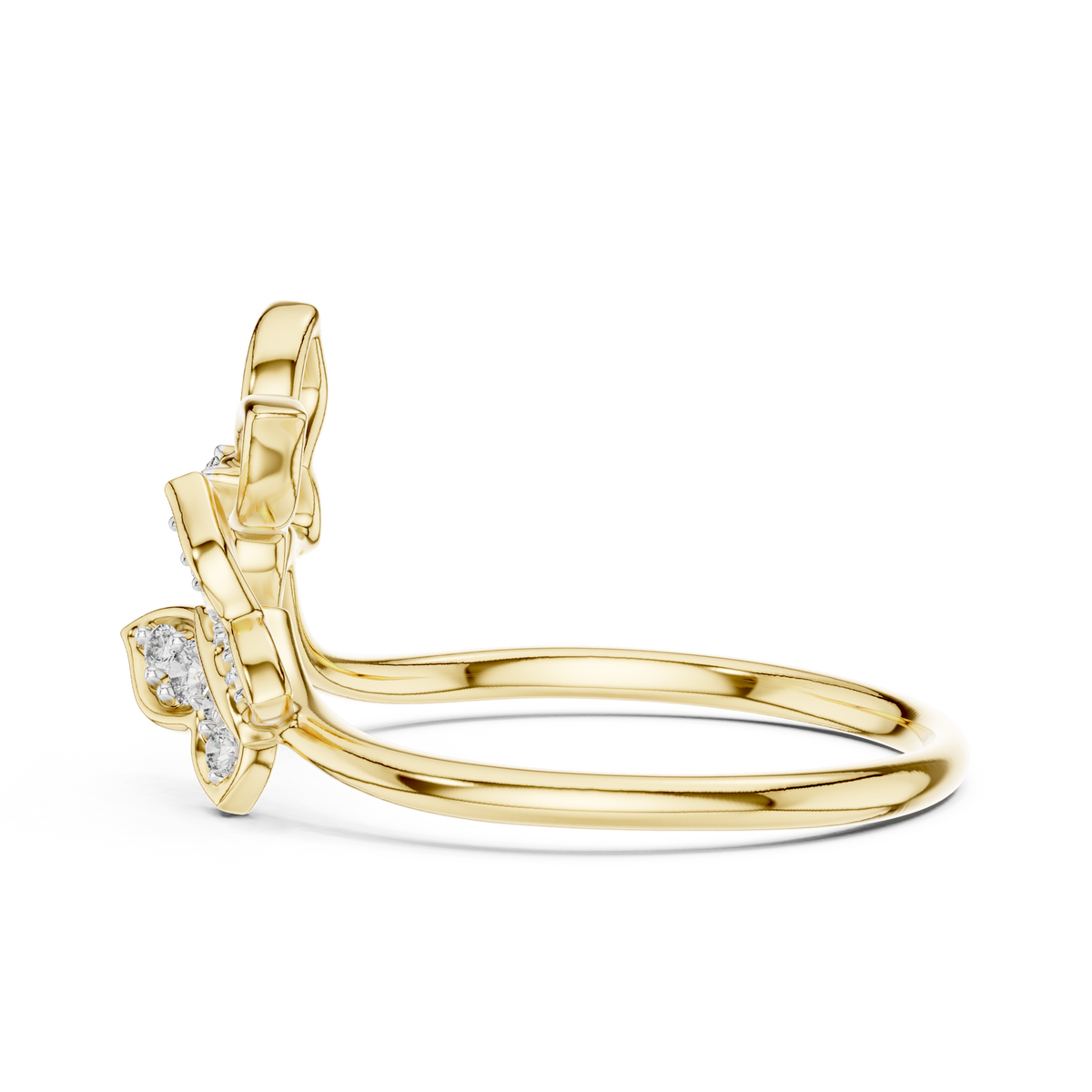 Twin Butterfly Bypass Moissanite Ring in yellow 925 sterling silver, view 3