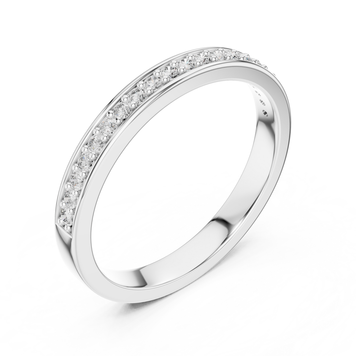 Pavé Moissanite Half Eternity Band in white 925 sterling silver, view 2