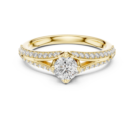 Round Compass Set Moissanite Bypass Ring with Pavé Split Shank in yellow 925 sterling silver, view 4