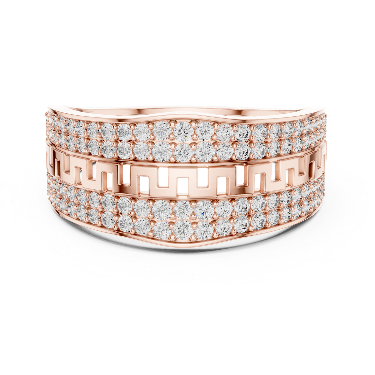 Greek Key Multi-Row Pavé Moissanite Band in rose 925 sterling silver, view 4