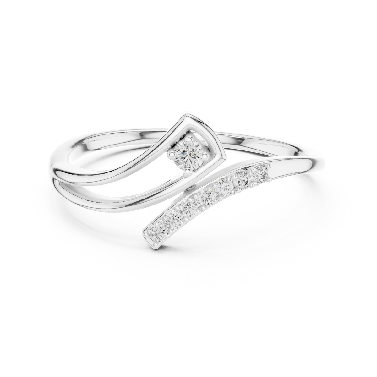 Angular Bypass Moissanite Ring in white 925 sterling silver, view 4