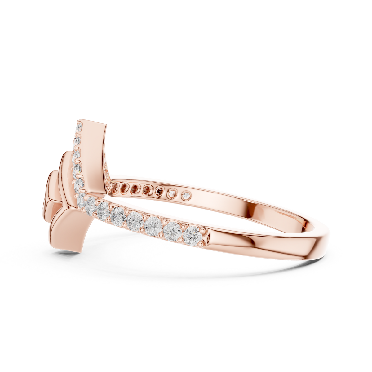 Pavé Chevron Square Spiral Moissanite Ring in rose 925 sterling silver, view 3