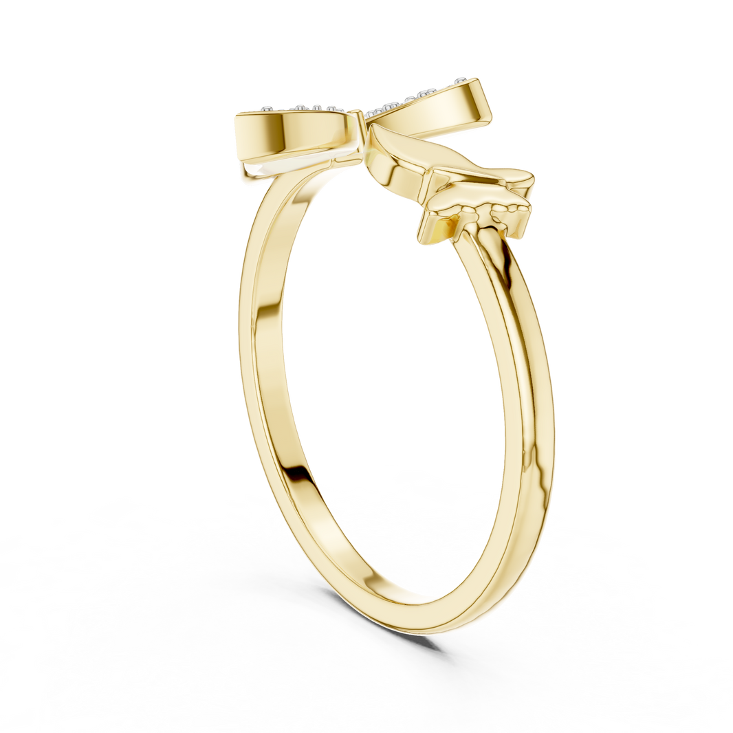 Butterfly Bypass Moissanite Open Ring in yellow 925 sterling silver, view 1