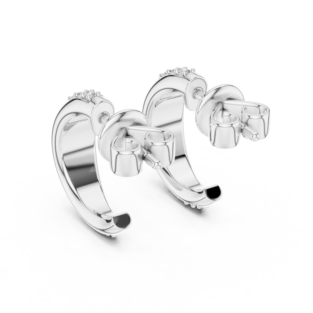 Moissanite graduated pave half hoop earrings in white 925 sterling silver, view 3