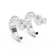 Moissanite graduated pave half hoop earrings in white 925 sterling silver, view 3