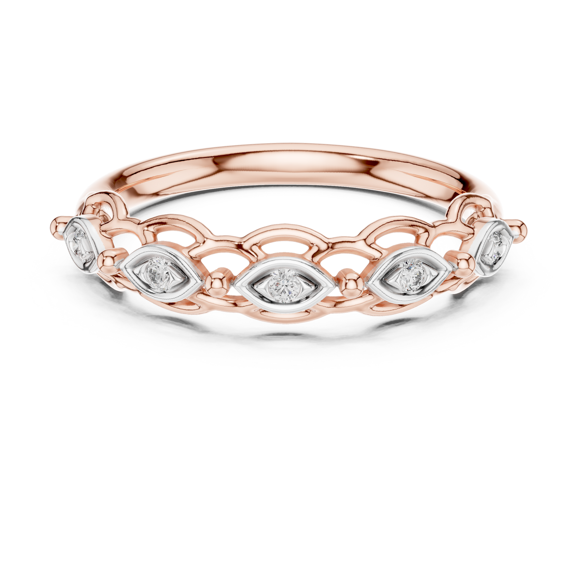 Linked Eye Moissanite Band in rose 925 sterling silver, view 4