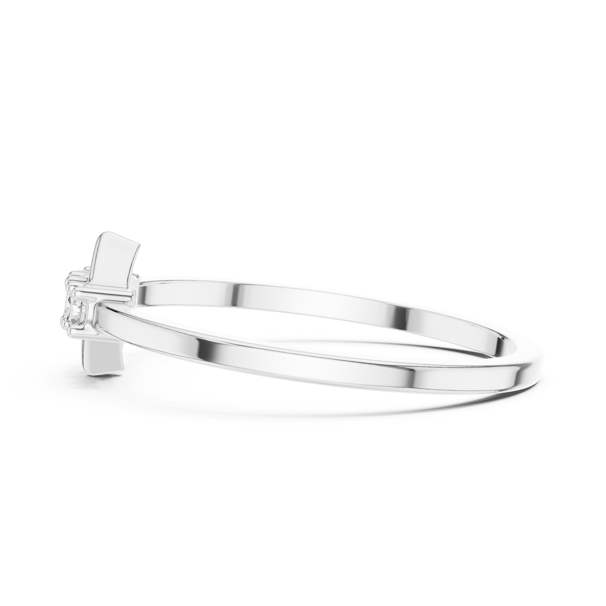 Three-Stone Geometric Frame Moissanite Ring in white 925 sterling silver, view 3