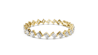 Emerald and Radiant Cut Moissanite Tennis Bracelet in yellow 925 sterling silver, view 2