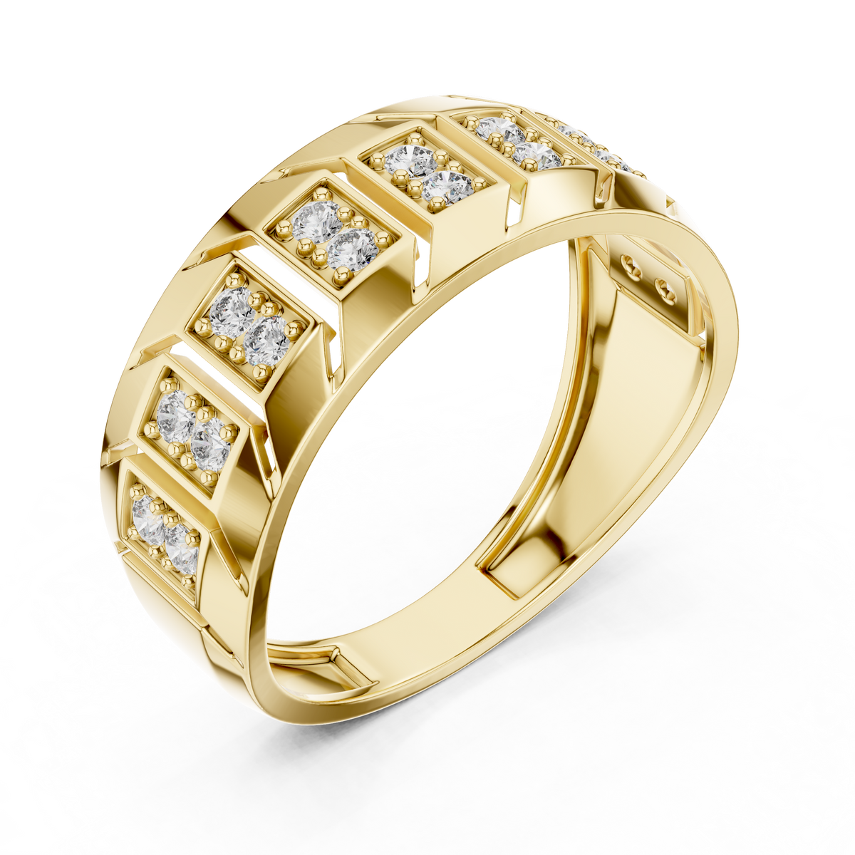 Chevron Station Moissanite Statement Band in yellow 925 sterling silver, view 2