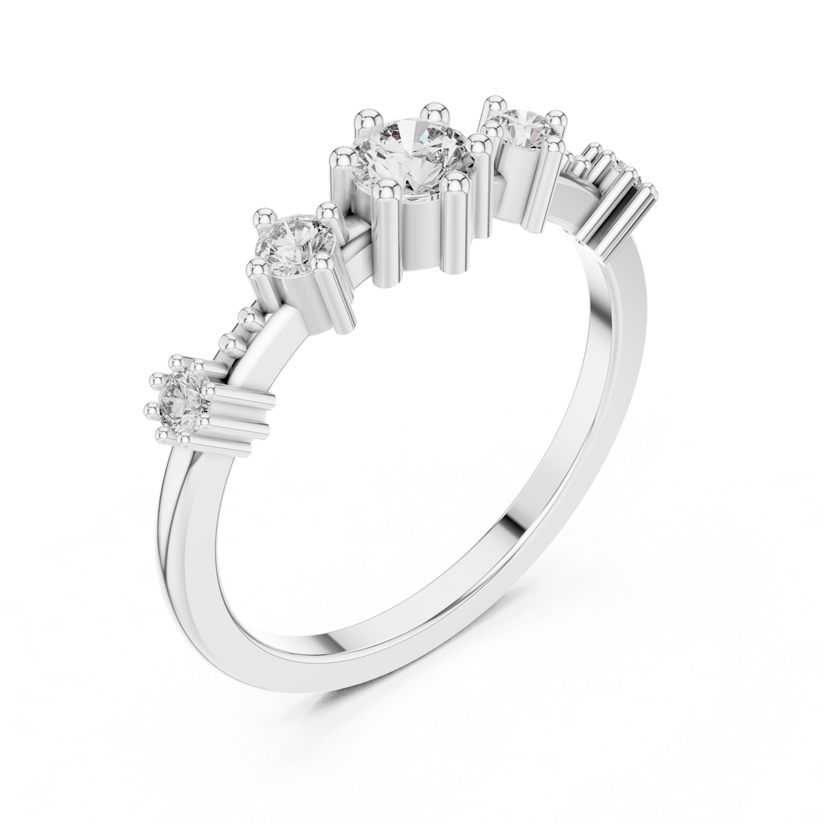 Five Stone Moissanite Ring in white 925 sterling silver, view 2