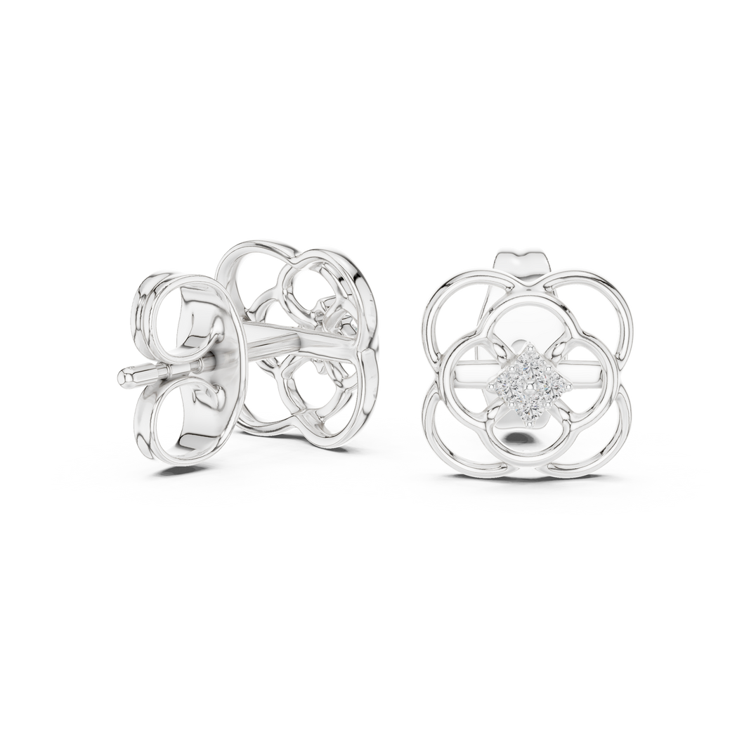 Moissanite Quatrefoil Cluster Stud Earrings in white 925 sterling silver, view 1