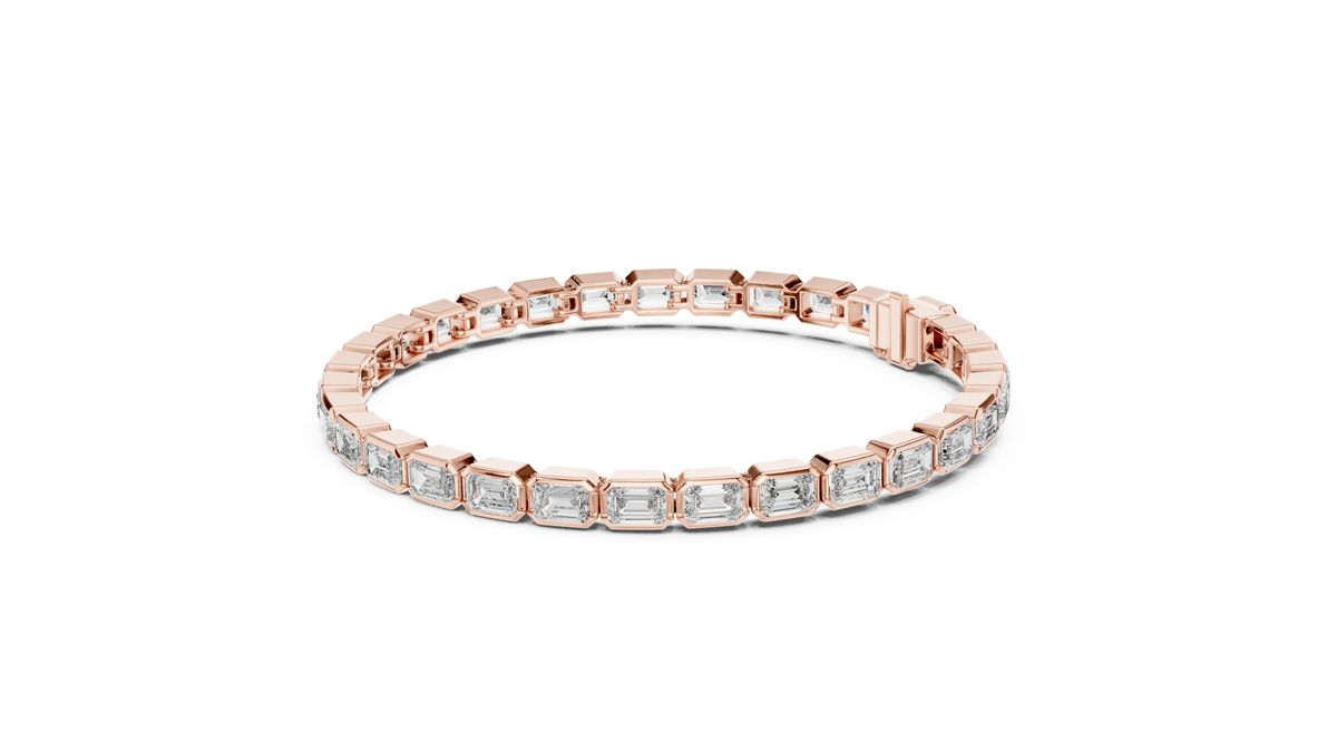 Emerald Cut Bezel Moissanite Tennis Bracelet in rose 925 sterling silver, view 2