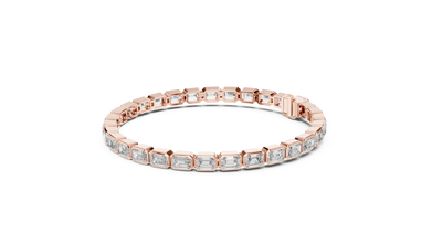 Emerald Cut Bezel Moissanite Tennis Bracelet in rose 925 sterling silver, view 2