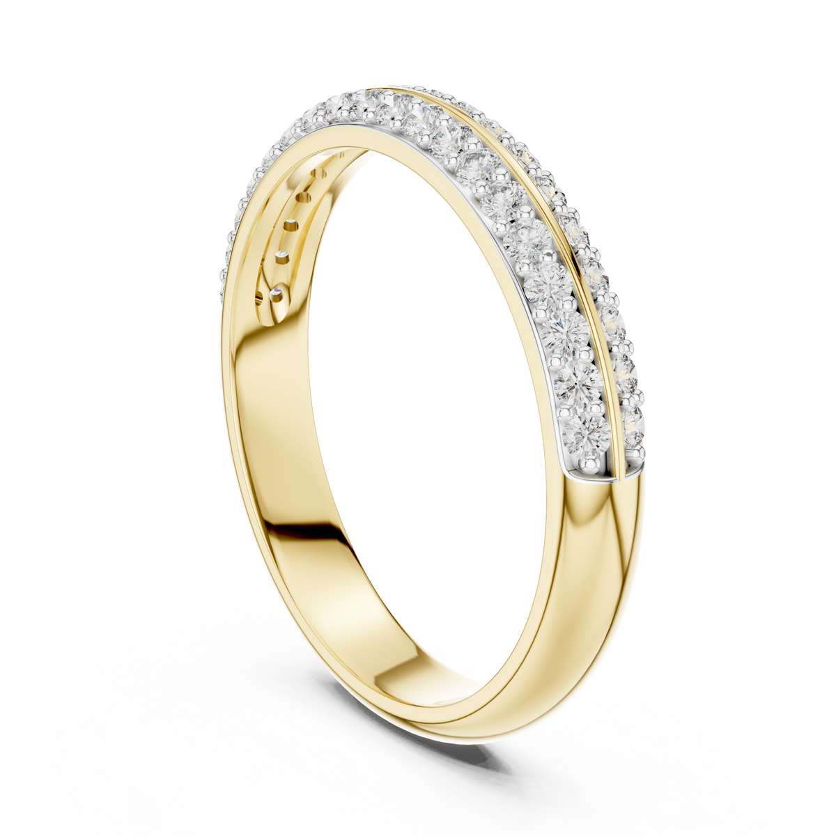 Double Row Pavé Moissanite Half Eternity Band in yellow 925 sterling silver, view 1