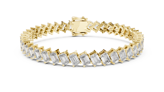 Diagonal Emerald Cut Moissanite Tennis Bracelet in yellow 925 sterling silver, view 1