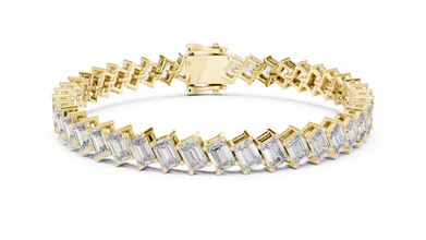 Diagonal Emerald Cut Moissanite Tennis Bracelet in yellow 925 sterling silver, view 1