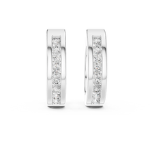 Moissanite channel set huggie earrings in white 925 sterling silver, view 4