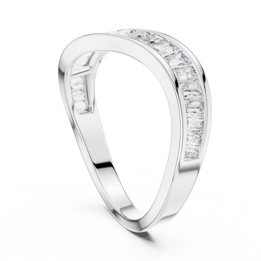 Baguette Moissanite Curved Contour Band in white 925 sterling silver, view 1