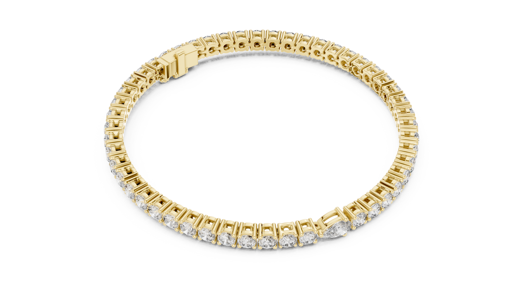Pear Centre Round Moissanite Tennis Bracelet in yellow 925 sterling silver, view 3