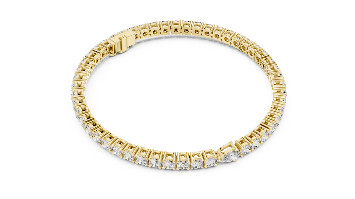 Pear Centre Round Moissanite Tennis Bracelet in yellow 925 sterling silver, view 3