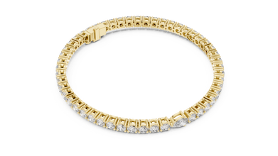 Pear Centre Round Moissanite Tennis Bracelet in yellow 925 sterling silver, view 3