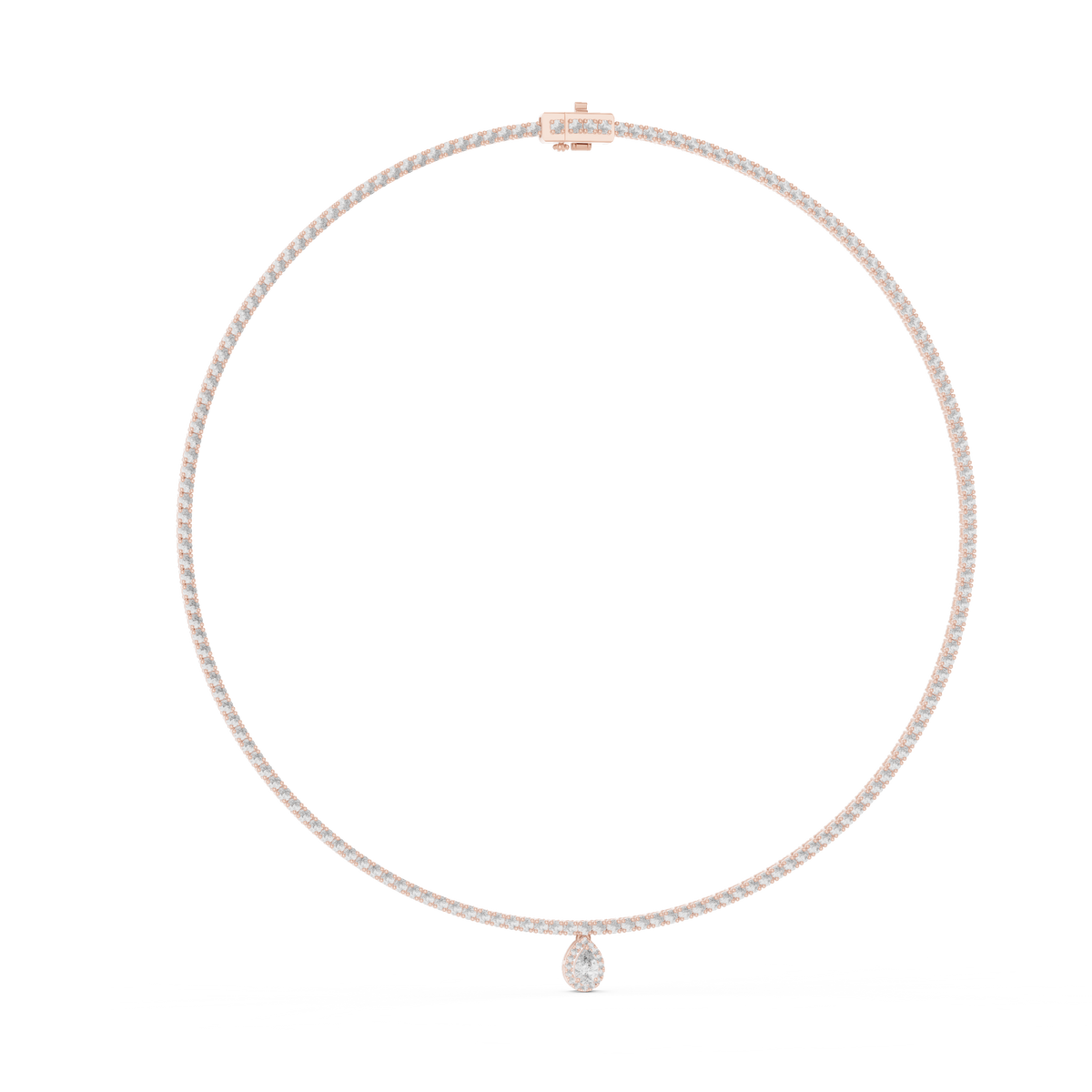 Round Tennis Necklace with Pear Drop in rose 925 sterling silver, view 1