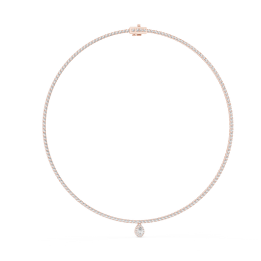 Round Tennis Necklace with Pear Drop in rose 925 sterling silver, view 1