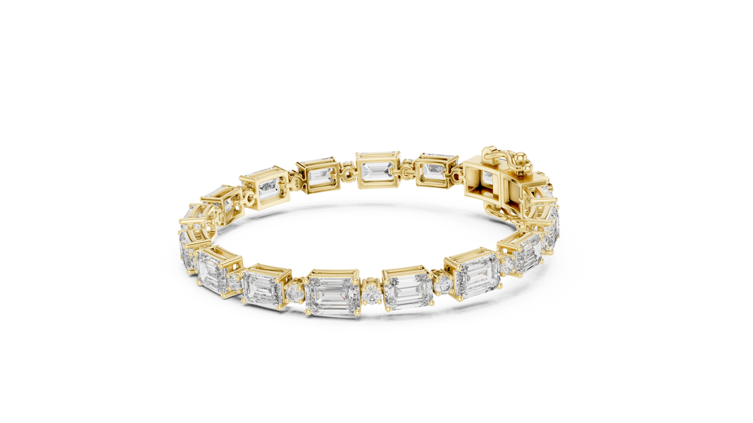 Emerald Cut Station Moissanite Link Bracelet in yellow 925 sterling silver, view 2