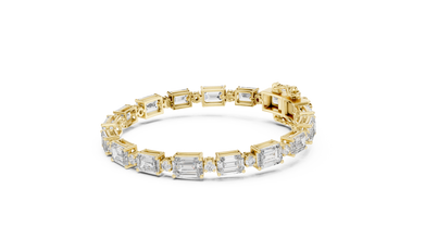 Emerald Cut Station Moissanite Link Bracelet in yellow 925 sterling silver, view 2
