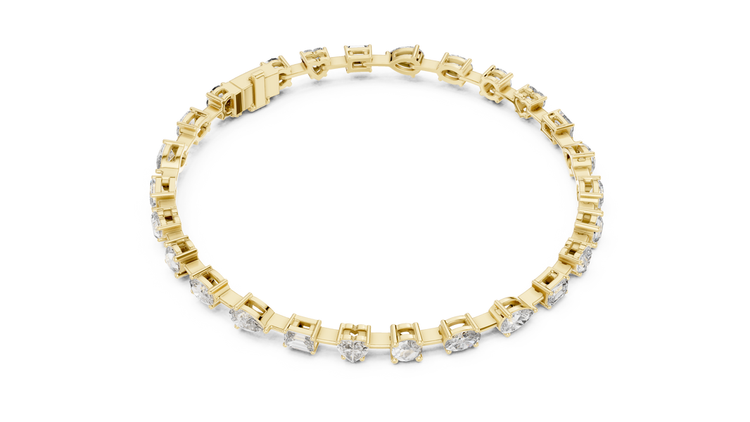 Mixed Shape Moissanite Tennis Bracelet in yellow 925 sterling silver, view 3