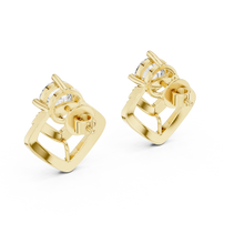 Round moissanite pave chevron stud earrings in yellow 925 sterling silver, view 3