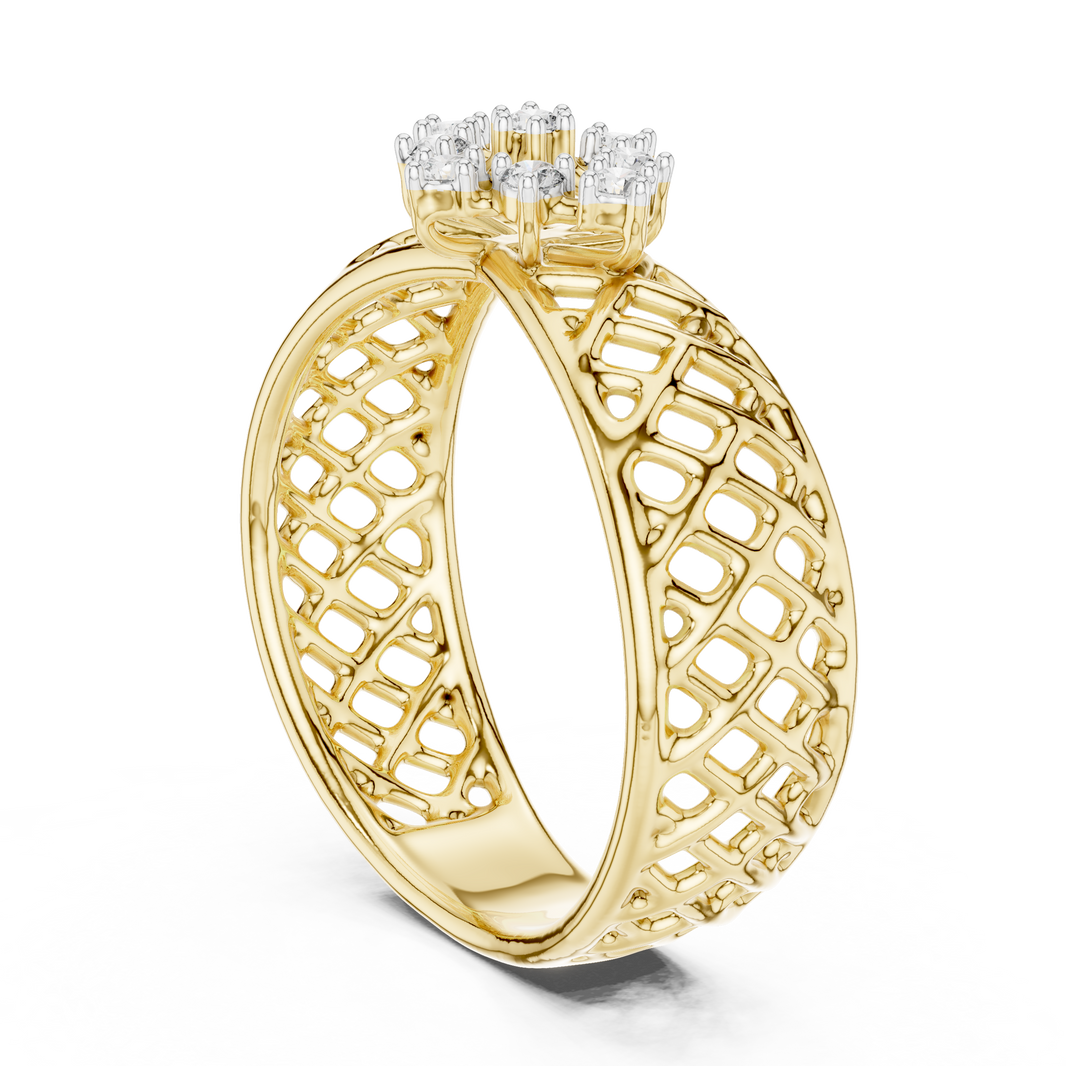 Lattice Star Cluster Moissanite Band in yellow 925 sterling silver, view 1