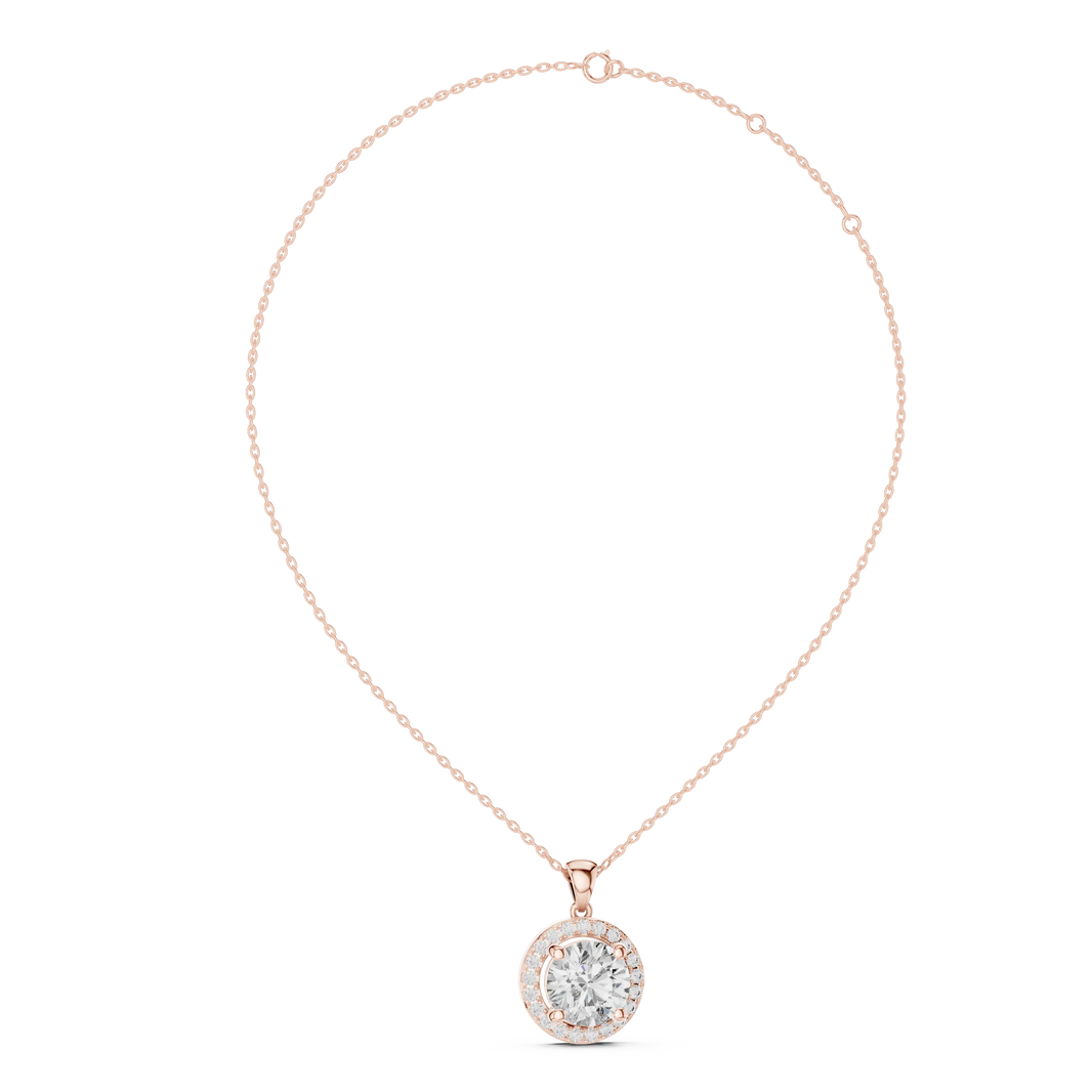 Large Round Halo Moissanite Pendant in rose 925 sterling silver, view 1