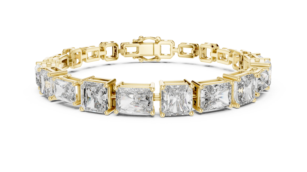 Radiant and Asscher Station Moissanite Link Bracelet in yellow 925 sterling silver, view 1