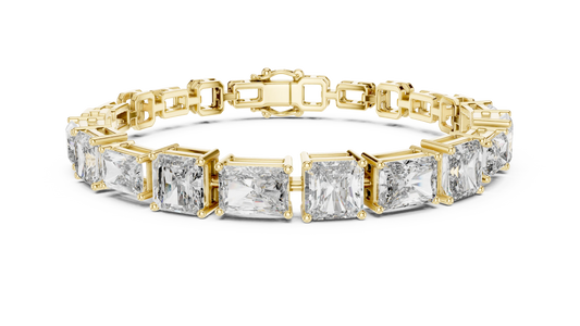 Radiant and Asscher Station Moissanite Link Bracelet in yellow 925 sterling silver, view 1