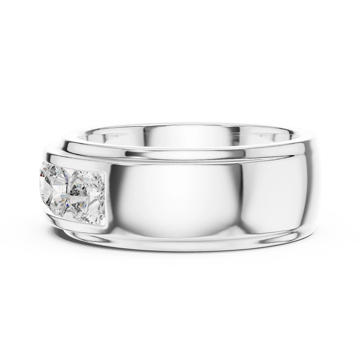 Five Stone Channel Set Moissanite Wide Band in white 925 sterling silver, view 3