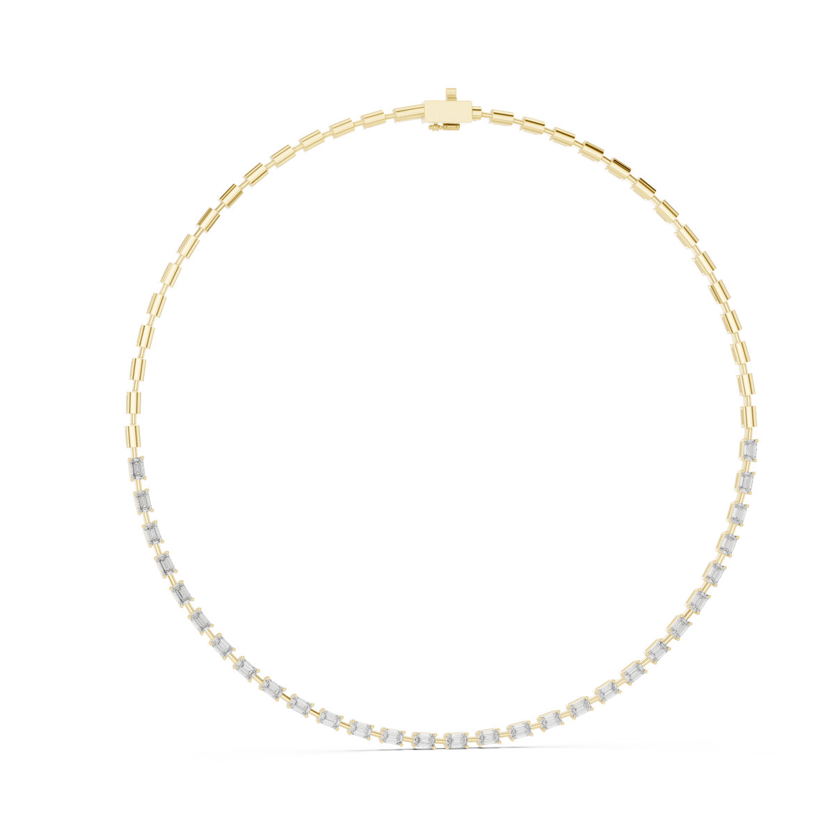 Emerald Cut Station Necklace in yellow 925 sterling silver, view 1