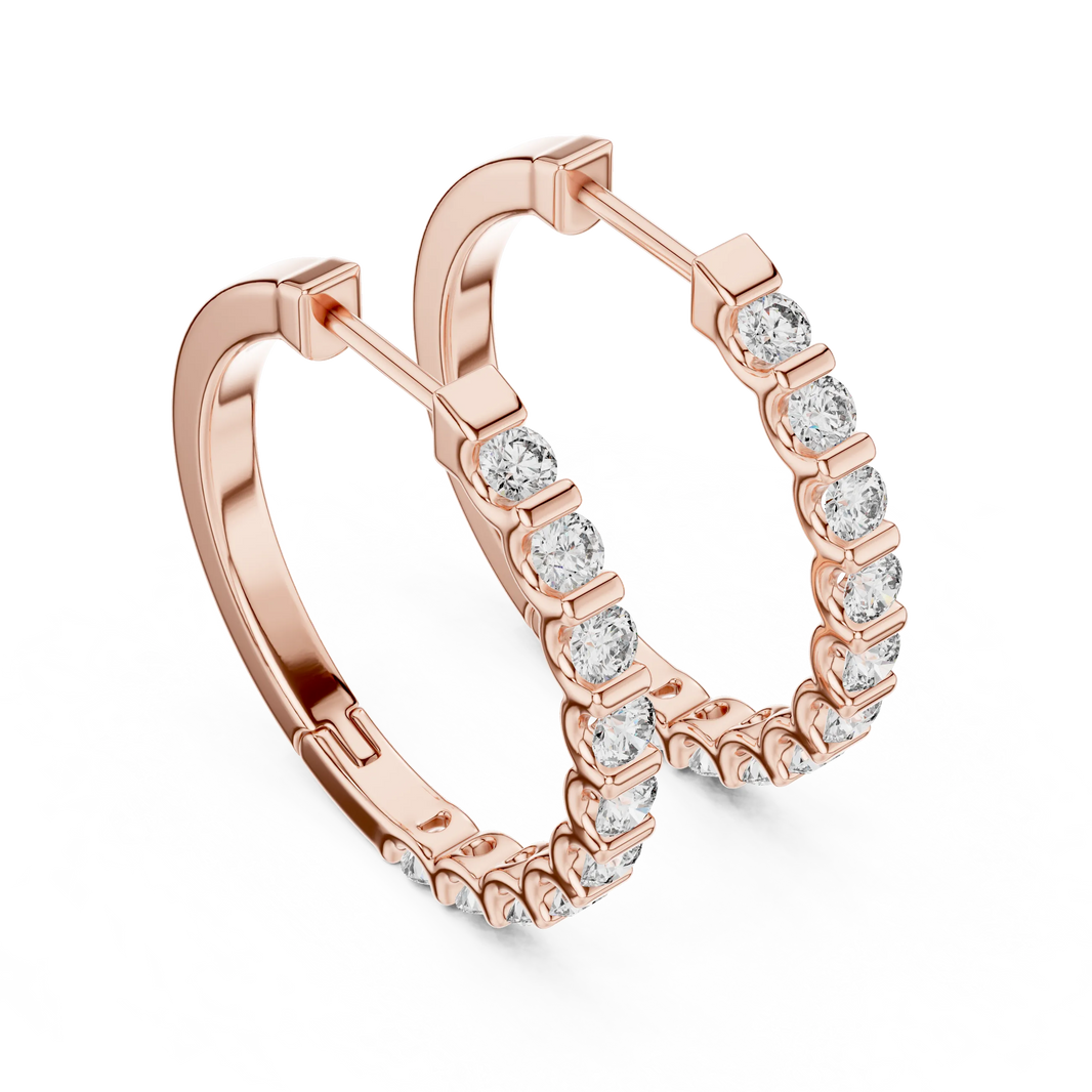 Moissanite bar set hoop earrings in rose 925 sterling silver, view 2