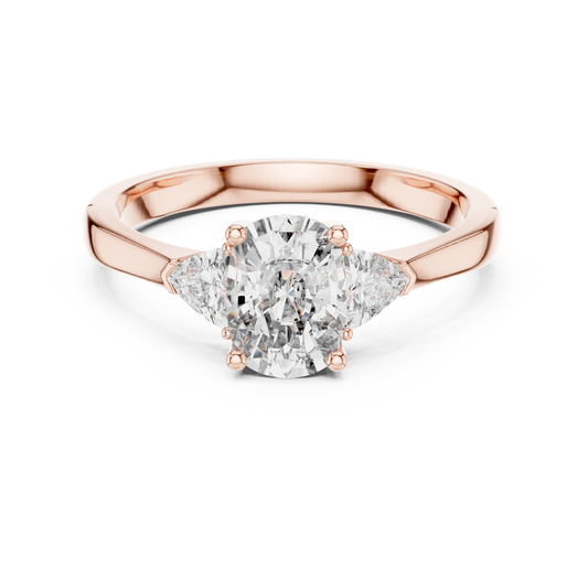 Cushion Cut and Curved Trillion Three Stone Moissanite Ring in rose 925 sterling silver, view 4