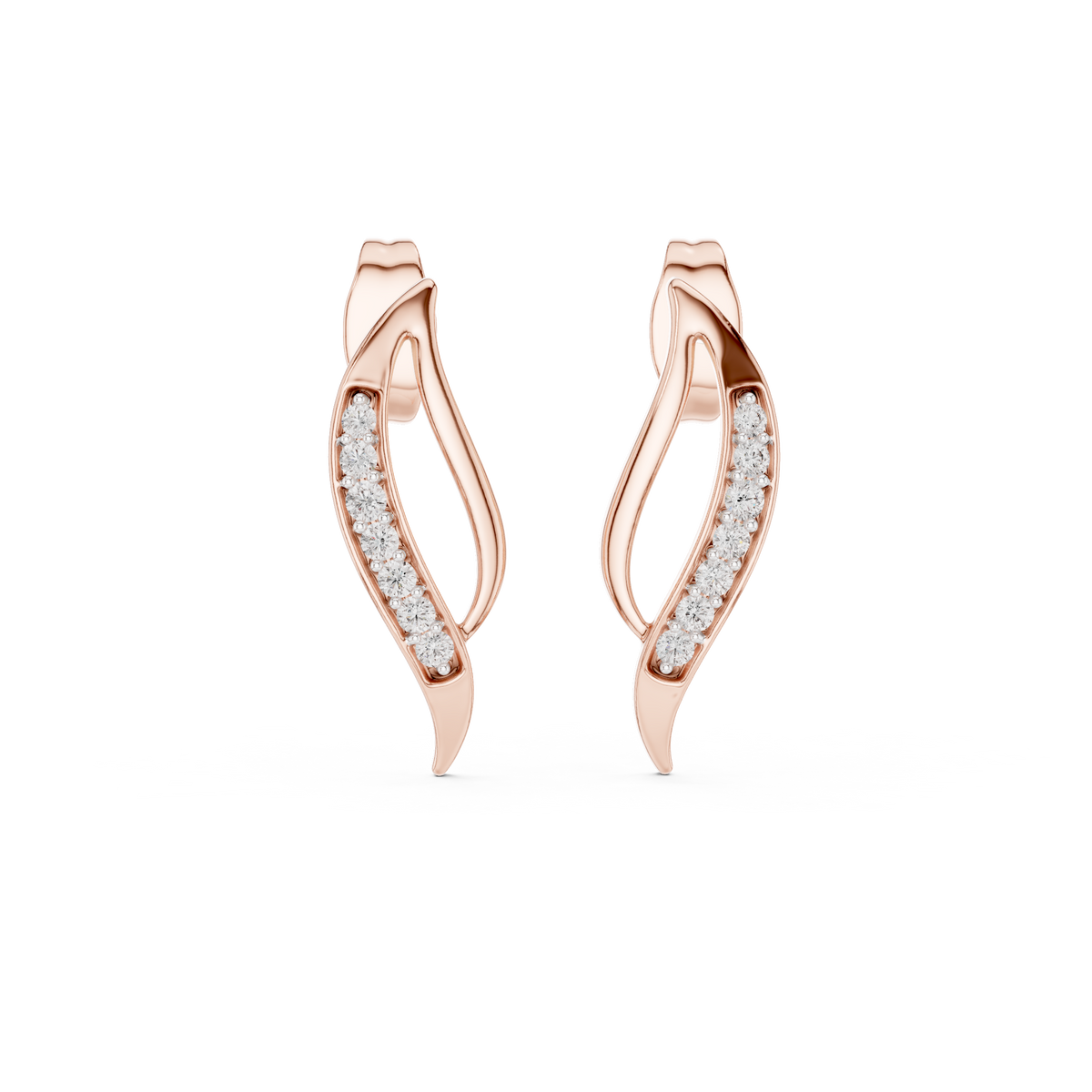 Moissanite Pavé Wave Stud Earrings in rose 925 sterling silver, view 4