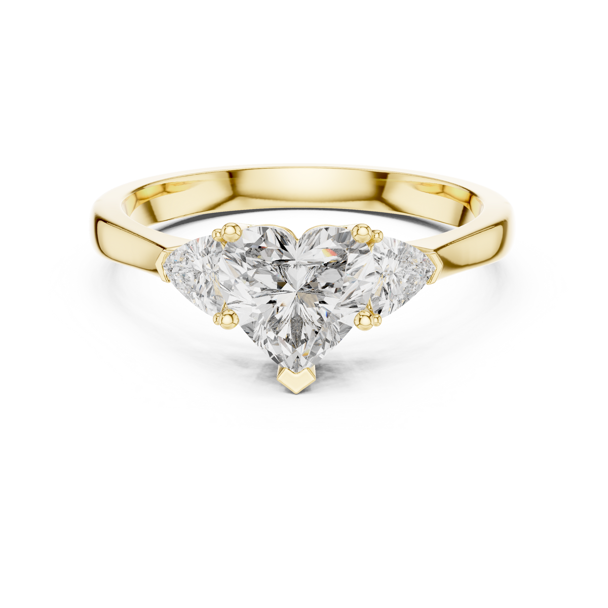 Heart and Trillion Three Stone Moissanite Ring in yellow 925 sterling silver, view 4
