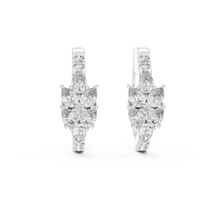Pear moissanite cluster huggie hoop earrings in white 925 sterling silver, view 4