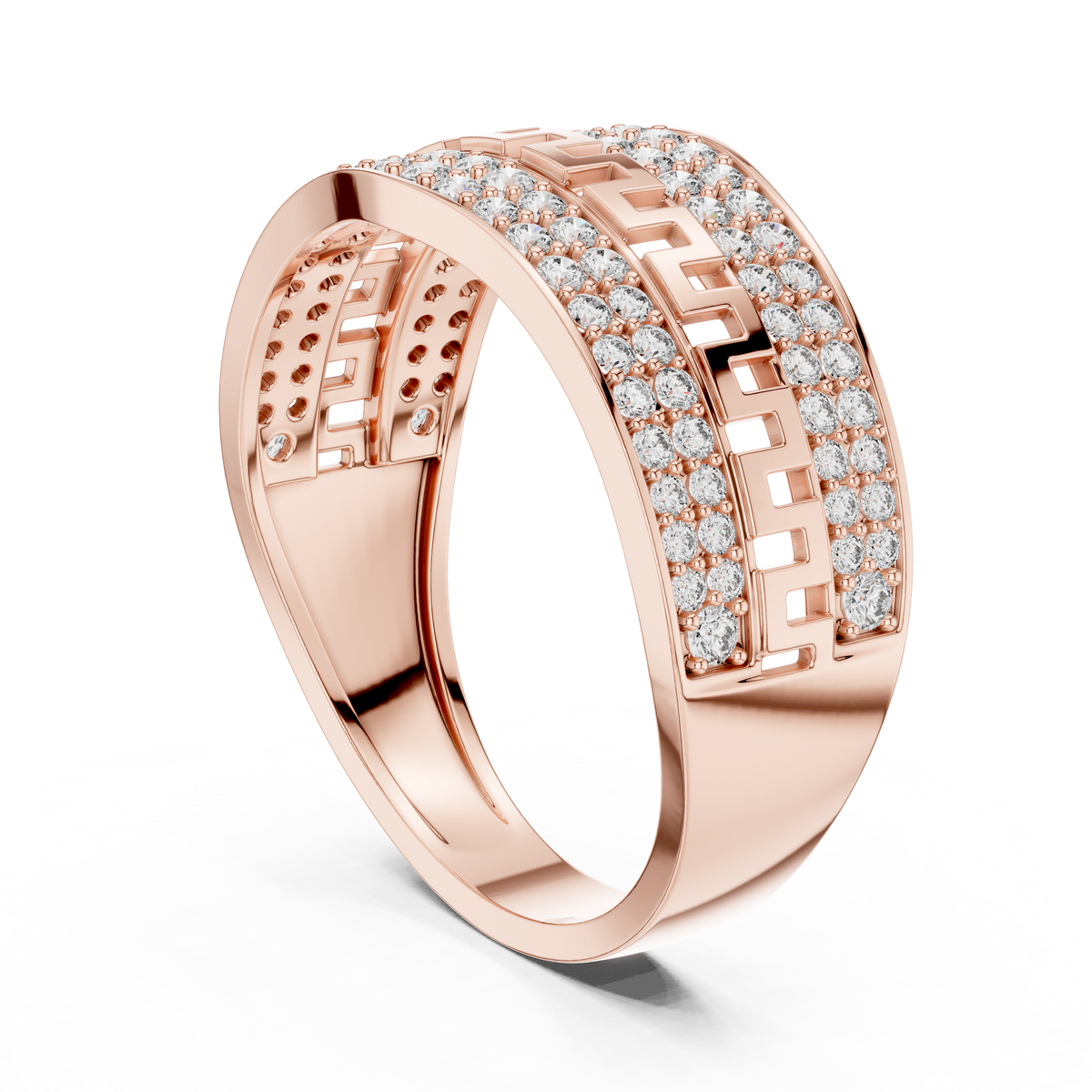 Greek Key Multi-Row Pavé Moissanite Band in rose 925 sterling silver, view 1
