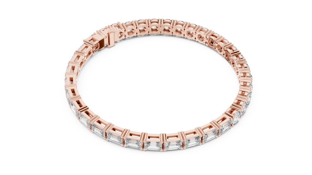 Emerald and Round Moissanite Tennis Bracelet in rose 925 sterling silver, view 3