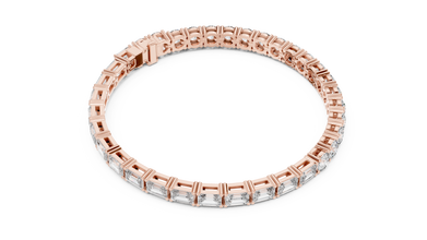 Emerald and Round Moissanite Tennis Bracelet in rose 925 sterling silver, view 3