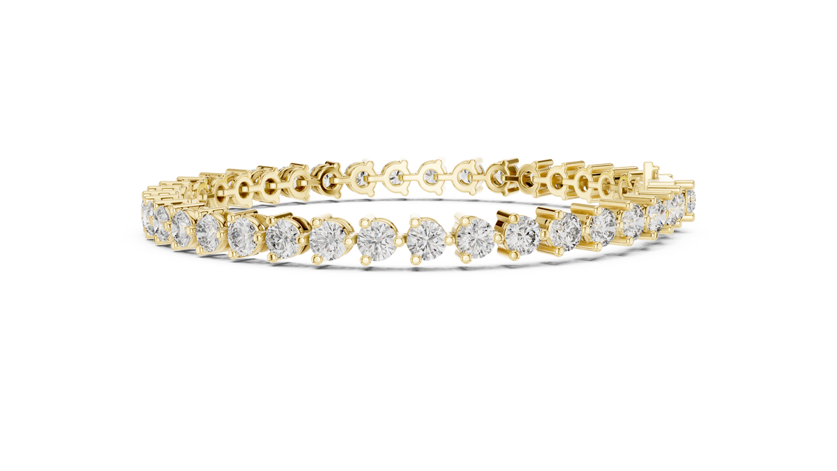 Three Prong Round Moissanite Tennis Bracelet in yellow 925 sterling silver, view 4