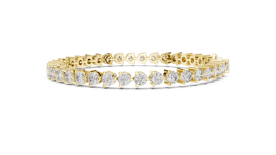 Three Prong Round Moissanite Tennis Bracelet in yellow 925 sterling silver, view 4