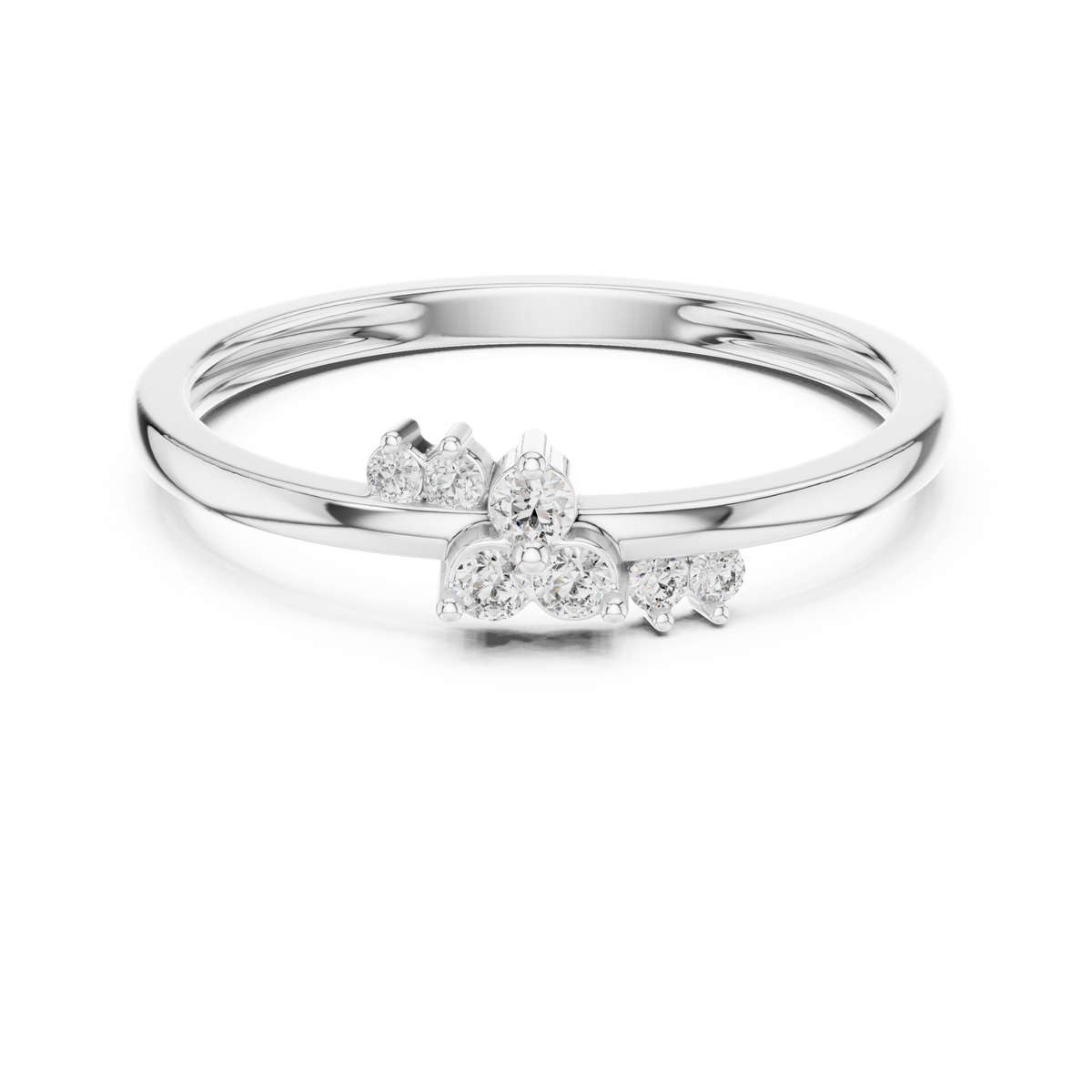 Trefoil Cluster Moissanite Ring with Side Accents in white 925 sterling silver, view 4
